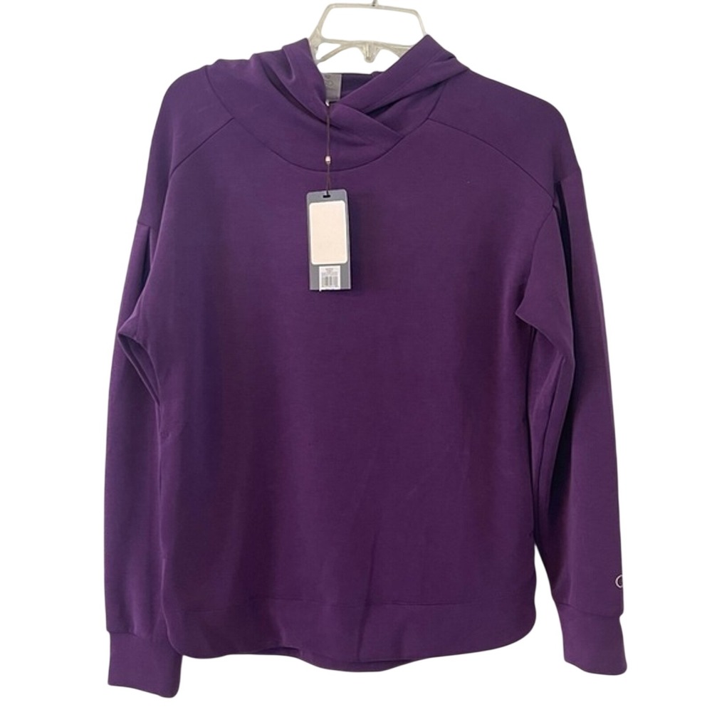 CALIA by Carrie Underwood Womens Purple Cross Front Pleated Sleeve Hoodie NWT